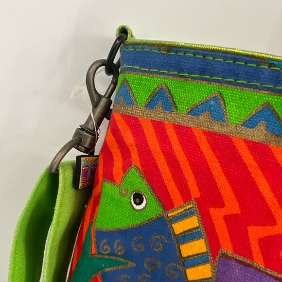 Laurel Burch Fish Print Canvas Handbag With Bamboo Handles & Detachable Strap - Picture 3 of 13